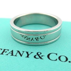 Platinum Flat Double Milgrain Wedding Band 6mm